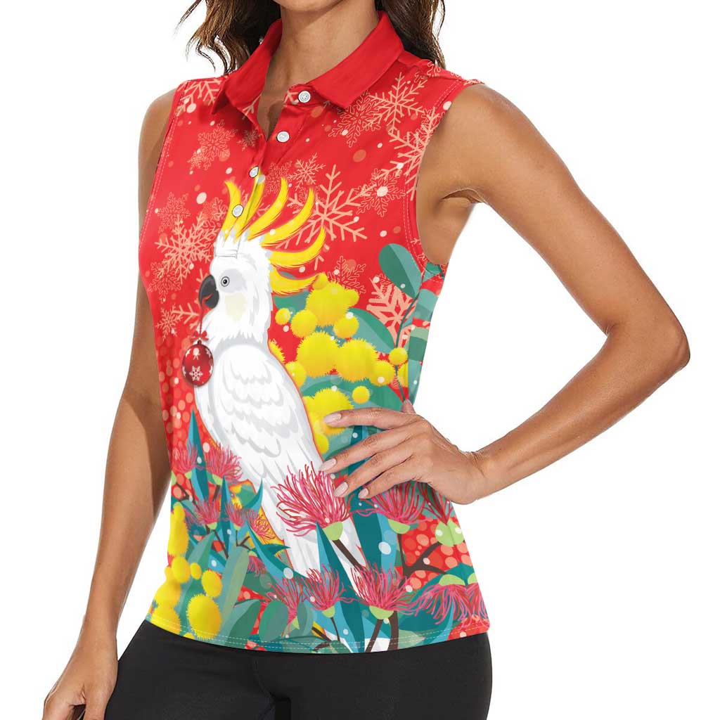 Sulphur-crested Cockatoo Christmas Women Sleeveless Polo Shirt Australia Gumtree With Golden Wattle