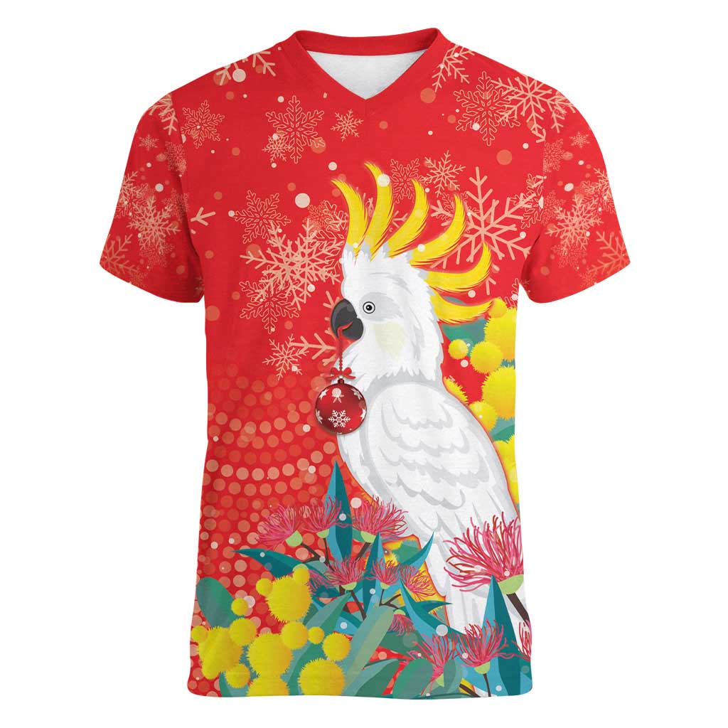 Sulphur-crested Cockatoo Christmas Women V-Neck T-Shirt Australia Gumtree With Golden Wattle