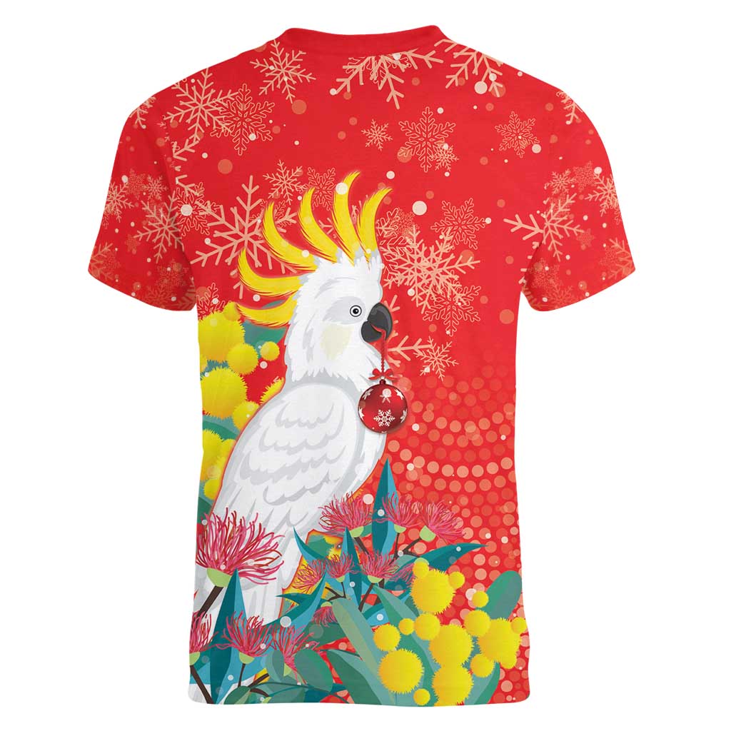 Sulphur-crested Cockatoo Christmas Women V-Neck T-Shirt Australia Gumtree With Golden Wattle