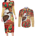 Australia Christmas Couples Matching Long Sleeve Bodycon Dress and Long Sleeve Button Shirt Kookaburra Santa With Gumtree