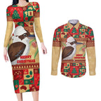 Australia Christmas Couples Matching Long Sleeve Bodycon Dress and Long Sleeve Button Shirt Kookaburra Santa With Gumtree