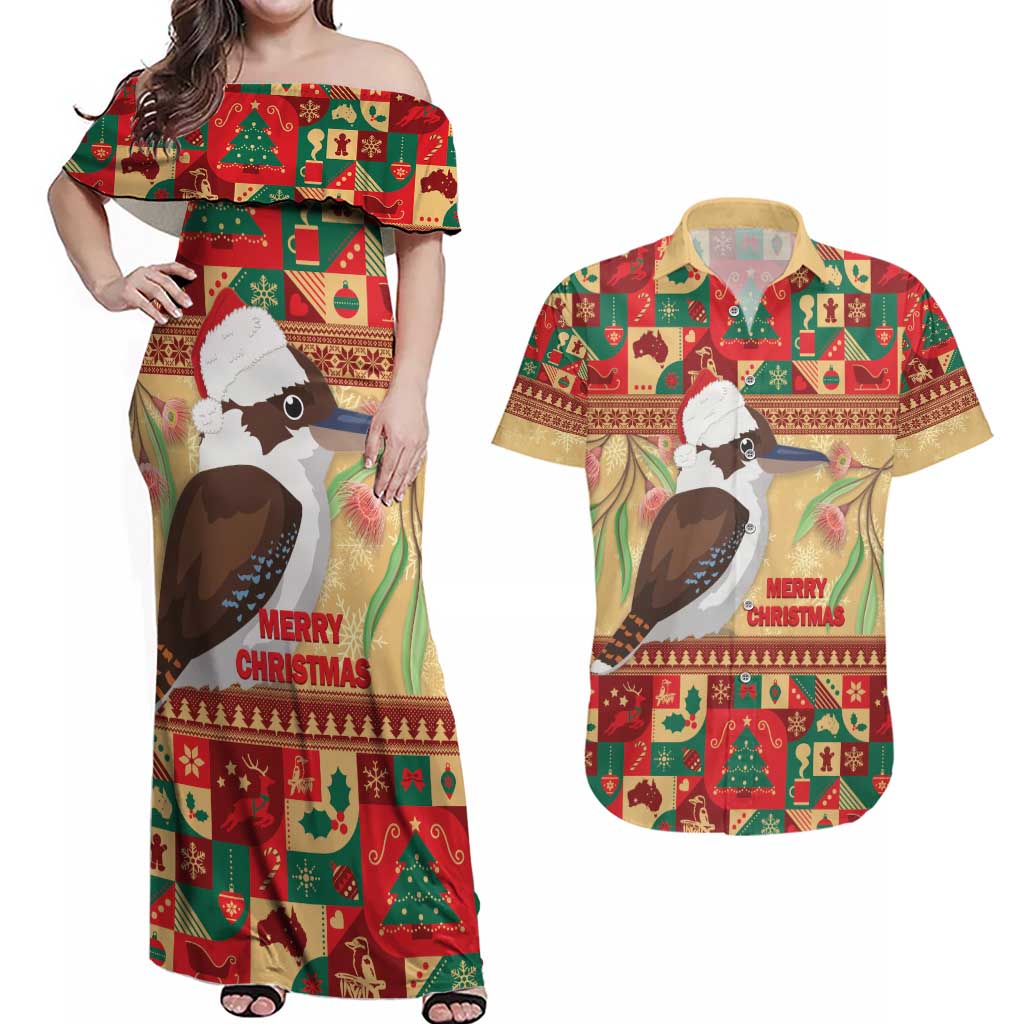Australia Christmas Couples Matching Off Shoulder Maxi Dress and Hawaiian Shirt Kookaburra Santa With Gumtree