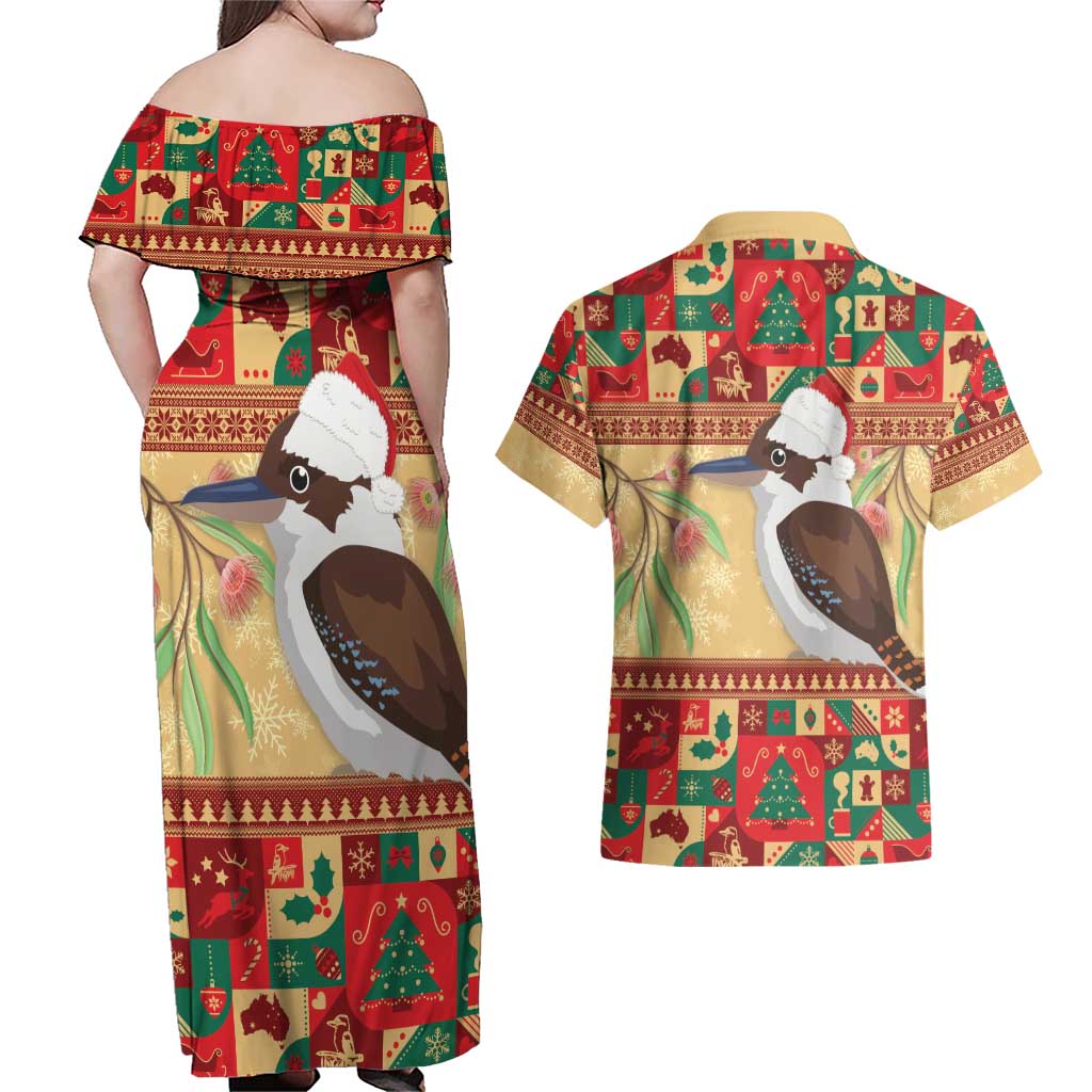 Australia Christmas Couples Matching Off Shoulder Maxi Dress and Hawaiian Shirt Kookaburra Santa With Gumtree