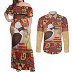 Australia Christmas Couples Matching Off Shoulder Maxi Dress and Long Sleeve Button Shirt Kookaburra Santa With Gumtree