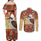 Australia Christmas Couples Matching Off Shoulder Maxi Dress and Long Sleeve Button Shirt Kookaburra Santa With Gumtree