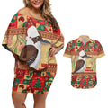 Australia Christmas Couples Matching Off Shoulder Short Dress and Hawaiian Shirt Kookaburra Santa With Gumtree