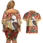 Australia Christmas Couples Matching Off Shoulder Short Dress and Hawaiian Shirt Kookaburra Santa With Gumtree