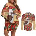 Australia Christmas Couples Matching Off Shoulder Short Dress and Long Sleeve Button Shirt Kookaburra Santa With Gumtree