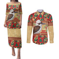 Australia Christmas Couples Matching Puletasi and Long Sleeve Button Shirt Kookaburra Santa With Gumtree