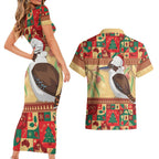 Australia Christmas Couples Matching Short Sleeve Bodycon Dress and Hawaiian Shirt Kookaburra Santa With Gumtree