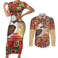Australia Christmas Couples Matching Short Sleeve Bodycon Dress and Long Sleeve Button Shirt Kookaburra Santa With Gumtree
