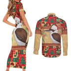Australia Christmas Couples Matching Short Sleeve Bodycon Dress and Long Sleeve Button Shirt Kookaburra Santa With Gumtree