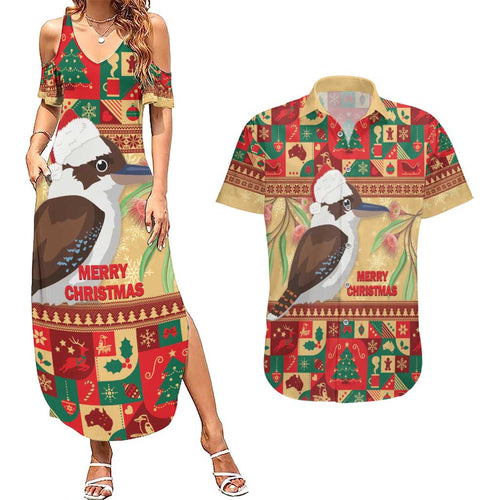 Australia Christmas Couples Matching Summer Maxi Dress and Hawaiian Shirt Kookaburra Santa With Gumtree
