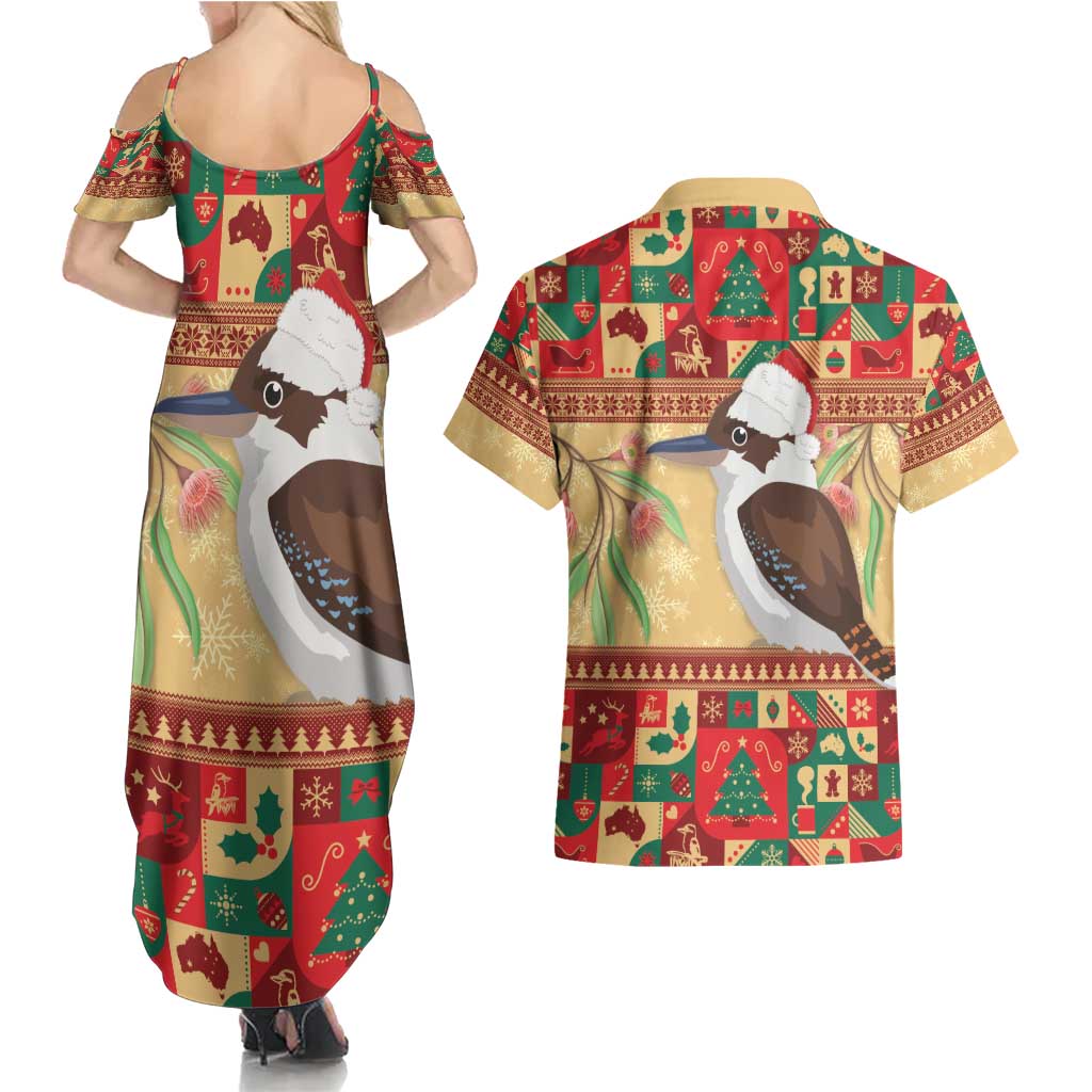 Australia Christmas Couples Matching Summer Maxi Dress and Hawaiian Shirt Kookaburra Santa With Gumtree