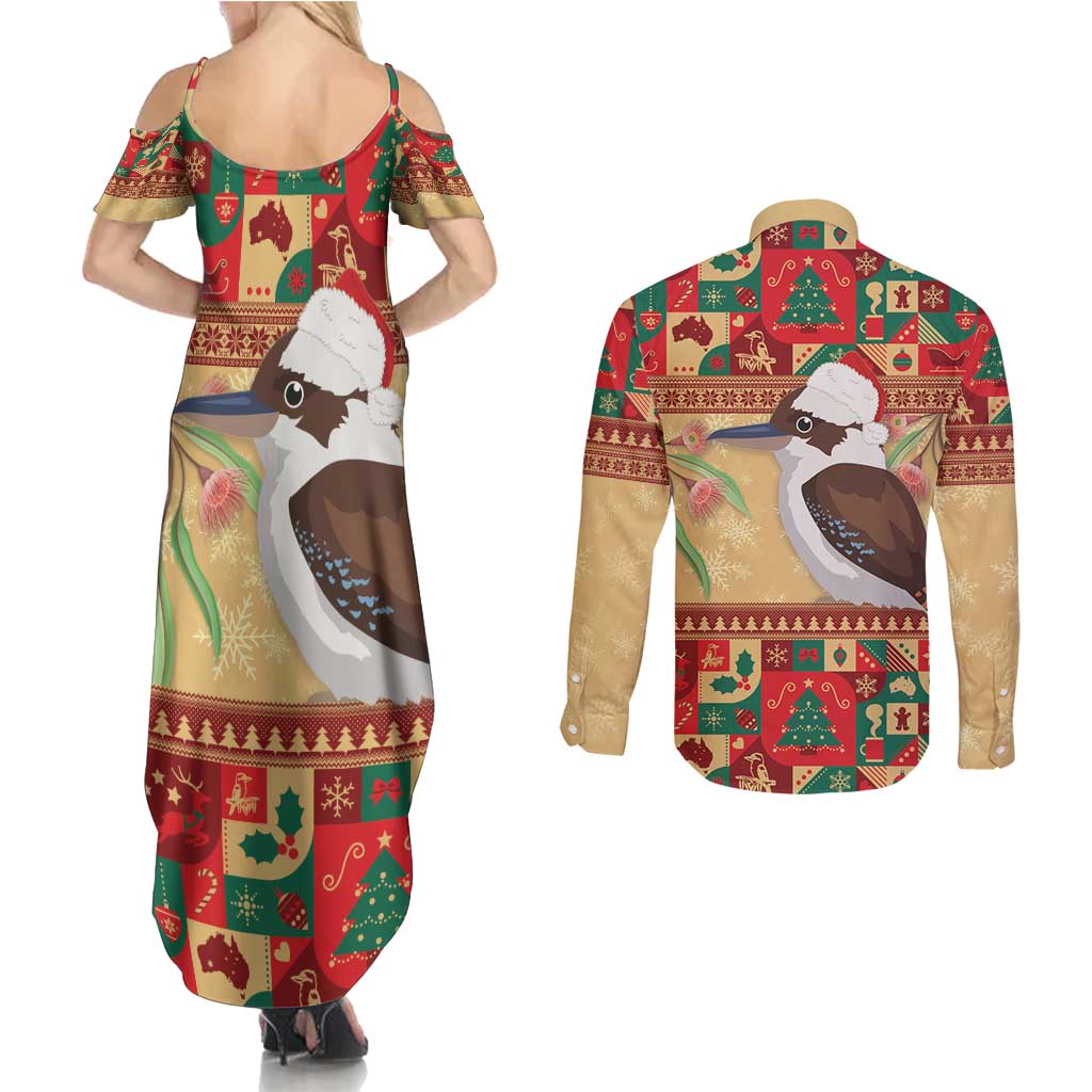 Australia Christmas Couples Matching Summer Maxi Dress and Long Sleeve Button Shirt Kookaburra Santa With Gumtree