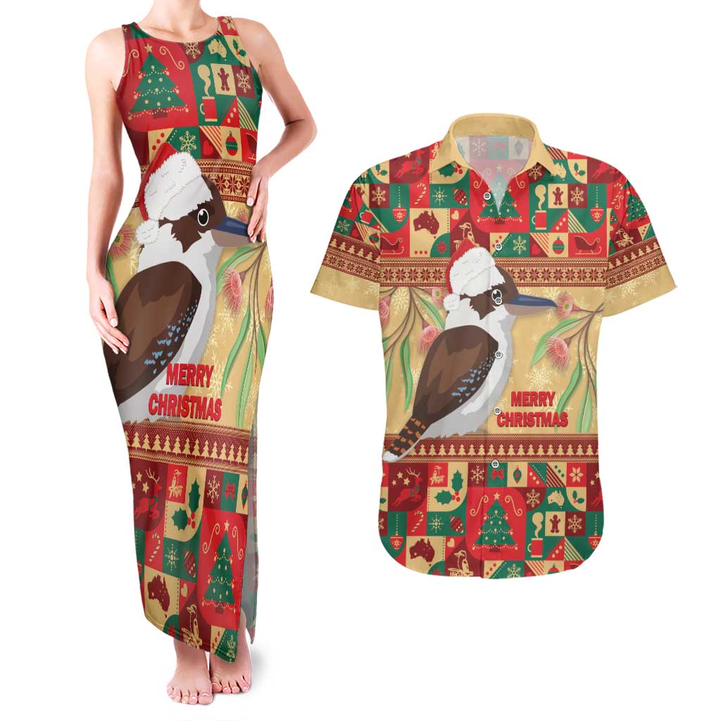 Australia Christmas Couples Matching Tank Maxi Dress and Hawaiian Shirt Kookaburra Santa With Gumtree