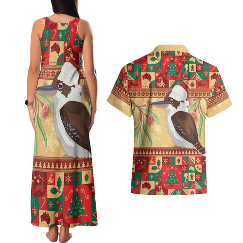 Australia Christmas Couples Matching Tank Maxi Dress and Hawaiian Shirt Kookaburra Santa With Gumtree