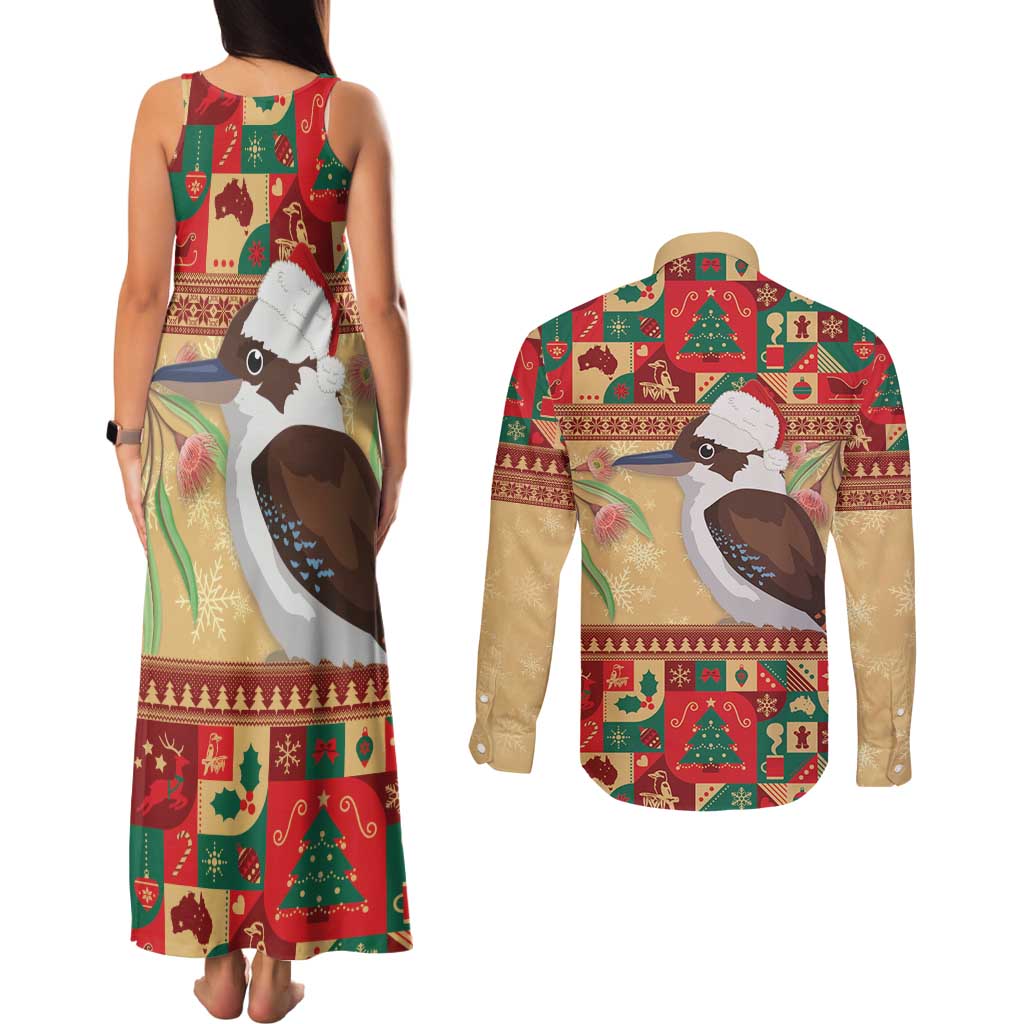 Australia Christmas Couples Matching Tank Maxi Dress and Long Sleeve Button Shirt Kookaburra Santa With Gumtree