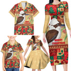 Australia Christmas Family Matching Long Sleeve Bodycon Dress and Hawaiian Shirt Kookaburra Santa With Gumtree