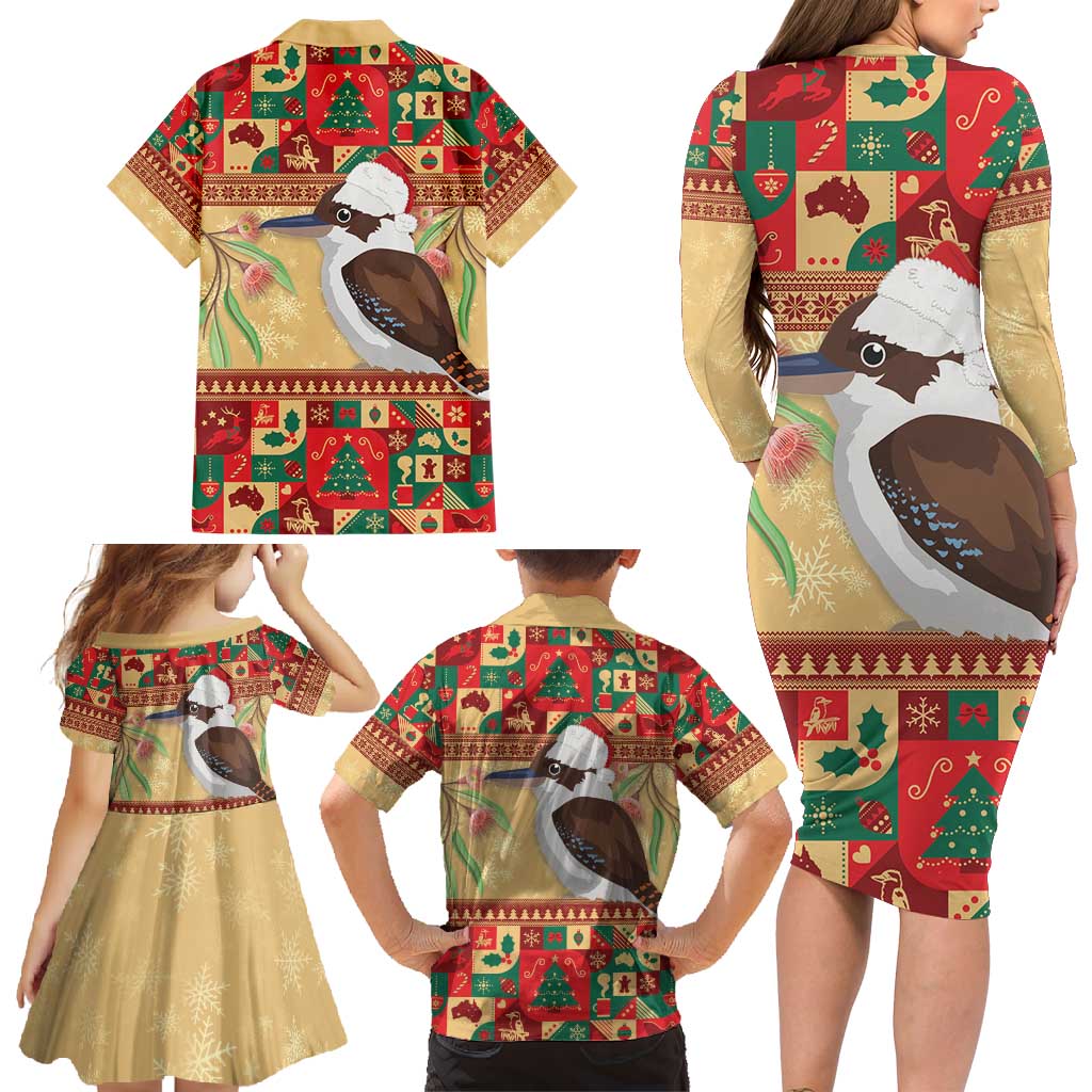 Australia Christmas Family Matching Long Sleeve Bodycon Dress and Hawaiian Shirt Kookaburra Santa With Gumtree