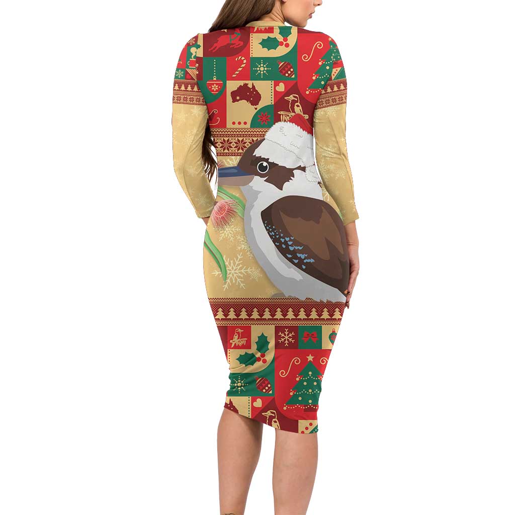 Australia Christmas Family Matching Long Sleeve Bodycon Dress and Hawaiian Shirt Kookaburra Santa With Gumtree