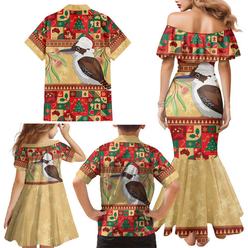 Australia Christmas Family Matching Mermaid Dress and Hawaiian Shirt Kookaburra Santa With Gumtree