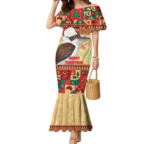 Australia Christmas Family Matching Mermaid Dress and Hawaiian Shirt Kookaburra Santa With Gumtree