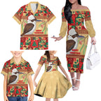 Australia Christmas Family Matching Off The Shoulder Long Sleeve Dress and Hawaiian Shirt Kookaburra Santa With Gumtree