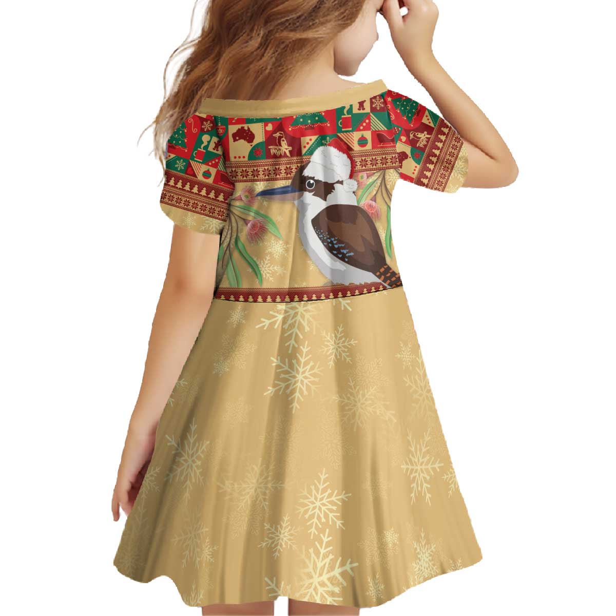 Australia Christmas Family Matching Off The Shoulder Long Sleeve Dress and Hawaiian Shirt Kookaburra Santa With Gumtree