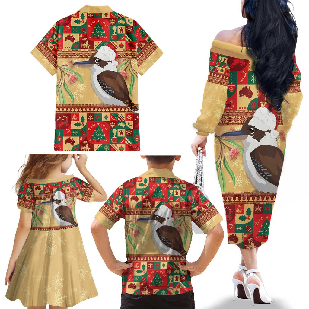 Australia Christmas Family Matching Off The Shoulder Long Sleeve Dress and Hawaiian Shirt Kookaburra Santa With Gumtree