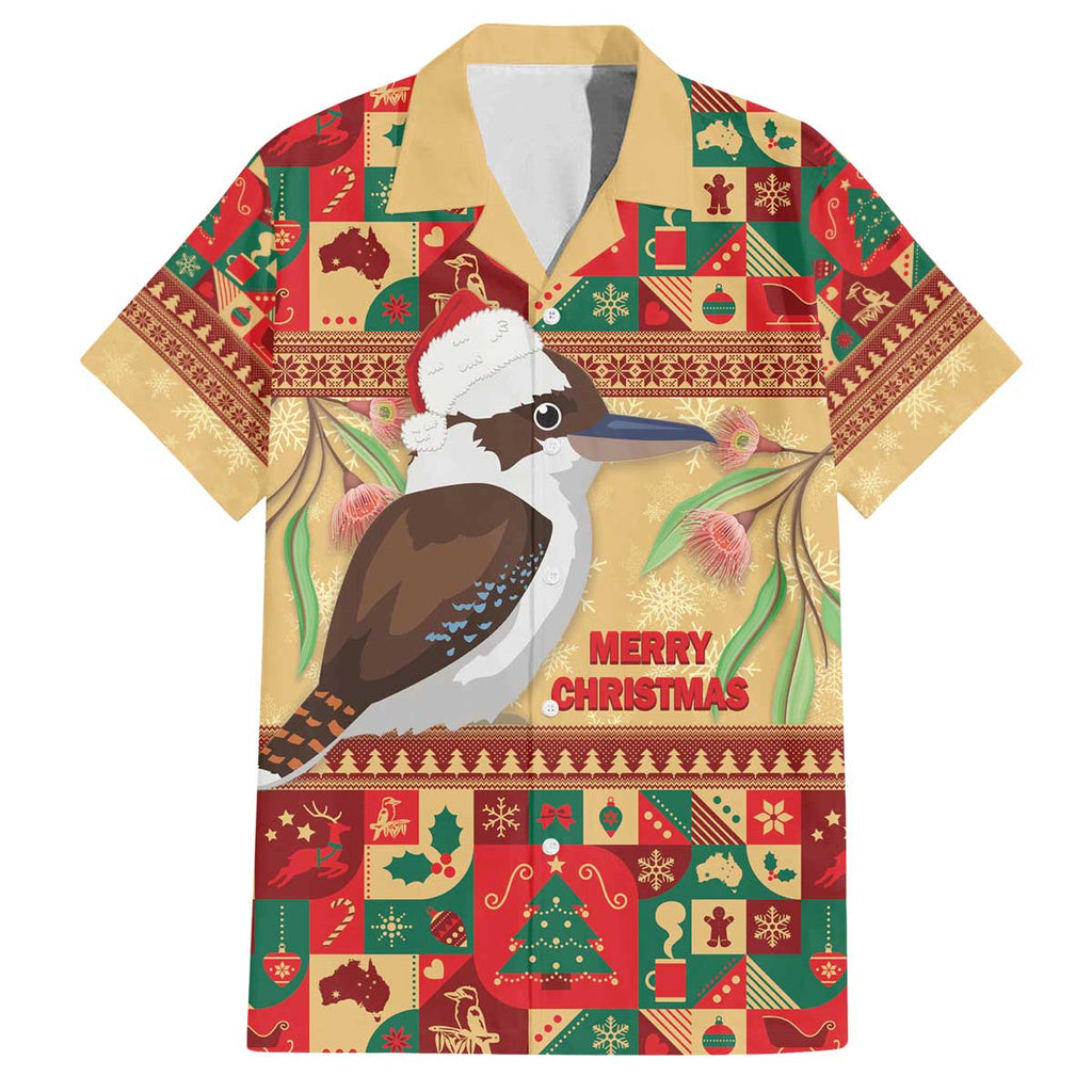 Australia Christmas Family Matching Off The Shoulder Long Sleeve Dress and Hawaiian Shirt Kookaburra Santa With Gumtree