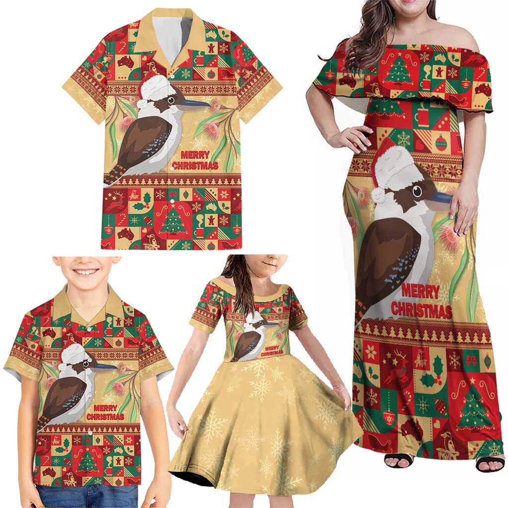 Australia Christmas Family Matching Off Shoulder Maxi Dress and Hawaiian Shirt Kookaburra Santa With Gumtree