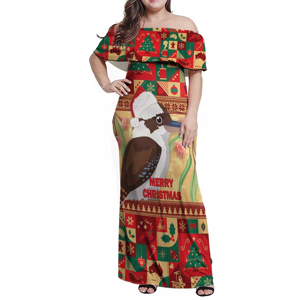 Australia Christmas Family Matching Off Shoulder Maxi Dress and Hawaiian Shirt Kookaburra Santa With Gumtree