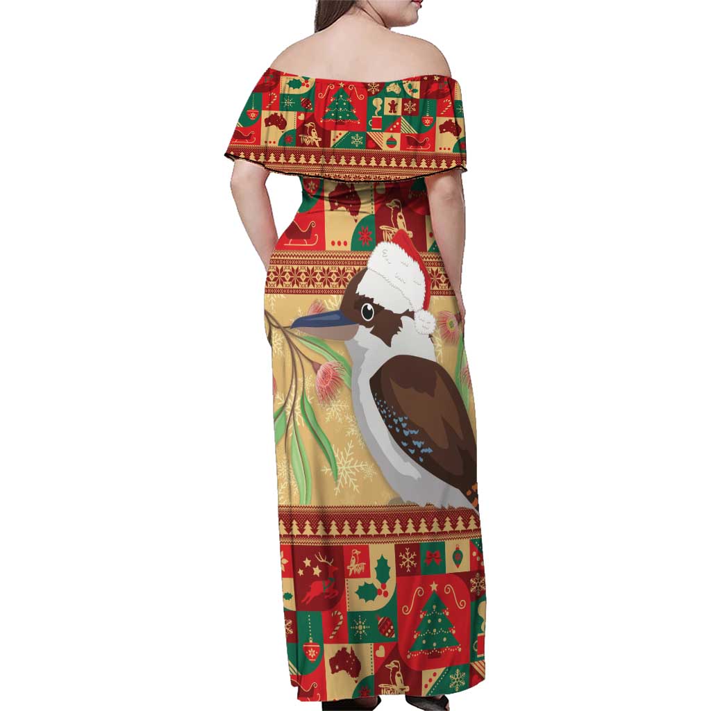 Australia Christmas Family Matching Off Shoulder Maxi Dress and Hawaiian Shirt Kookaburra Santa With Gumtree