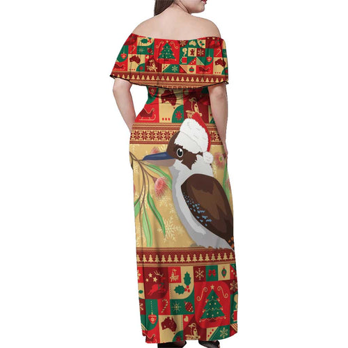 Australia Christmas Family Matching Off Shoulder Maxi Dress and Hawaiian Shirt Kookaburra Santa With Gumtree