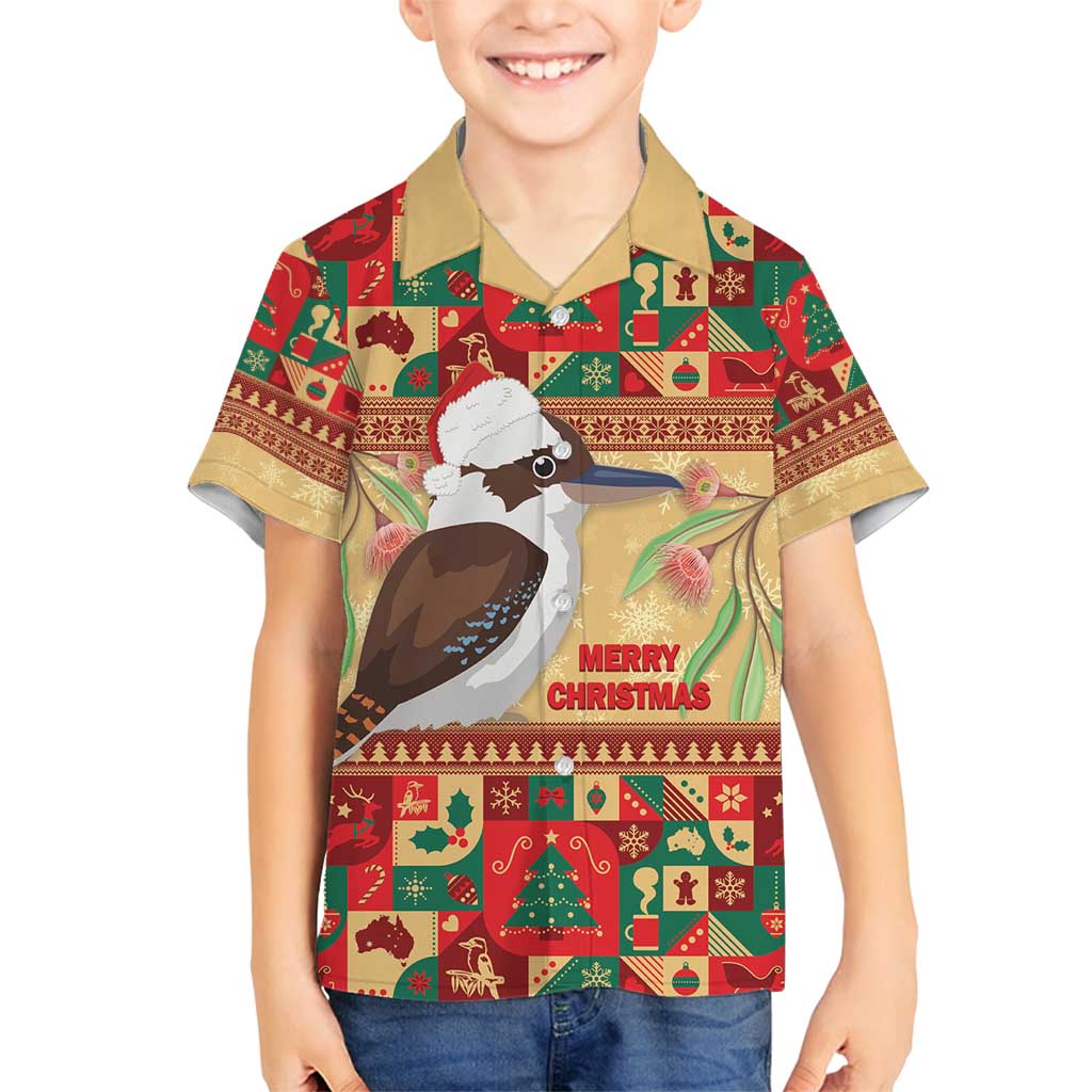 Australia Christmas Family Matching Off Shoulder Maxi Dress and Hawaiian Shirt Kookaburra Santa With Gumtree