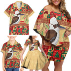 Australia Christmas Family Matching Off Shoulder Short Dress and Hawaiian Shirt Kookaburra Santa With Gumtree
