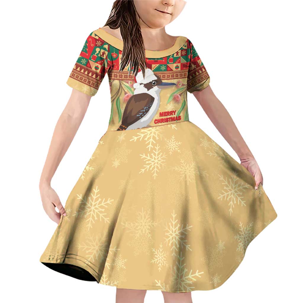 Australia Christmas Family Matching Off Shoulder Short Dress and Hawaiian Shirt Kookaburra Santa With Gumtree