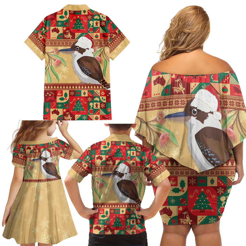 Australia Christmas Family Matching Off Shoulder Short Dress and Hawaiian Shirt Kookaburra Santa With Gumtree