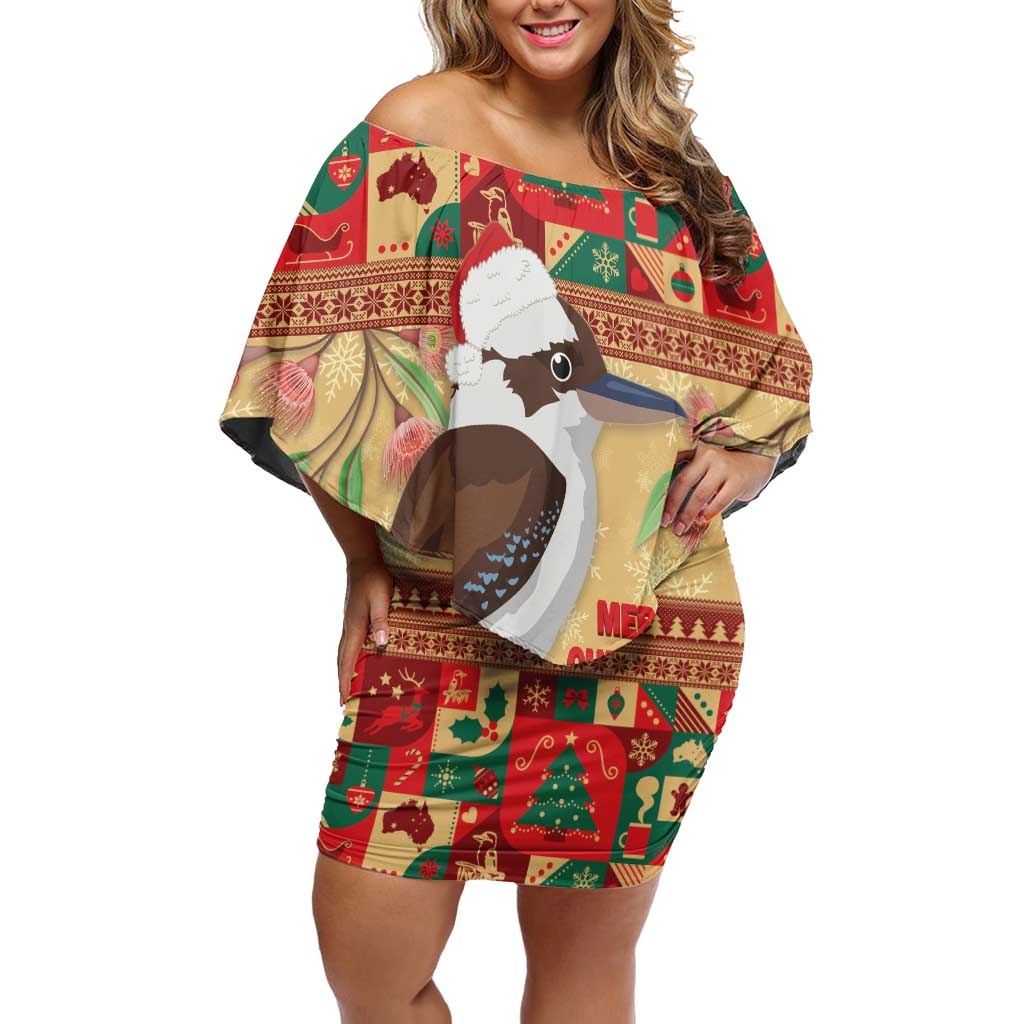 Australia Christmas Family Matching Off Shoulder Short Dress and Hawaiian Shirt Kookaburra Santa With Gumtree