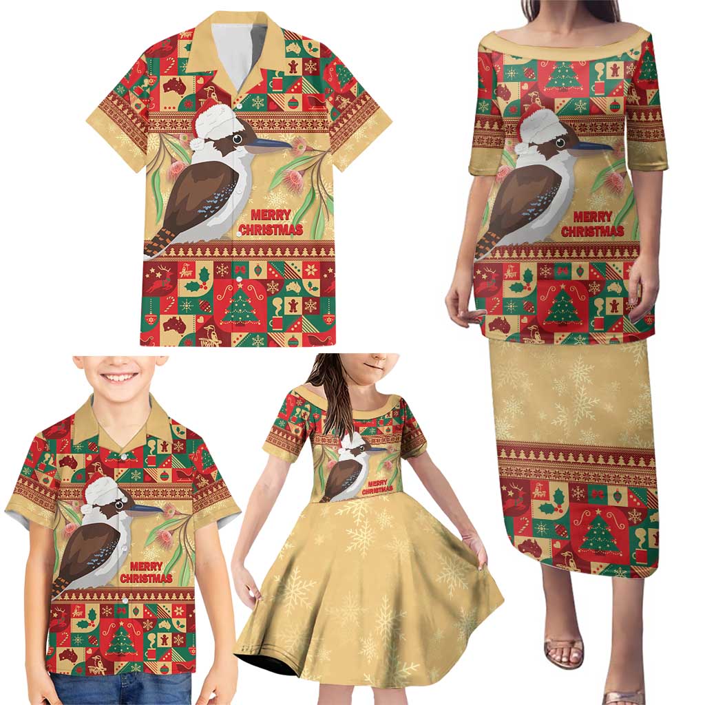 Australia Christmas Family Matching Puletasi and Hawaiian Shirt Kookaburra Santa With Gumtree