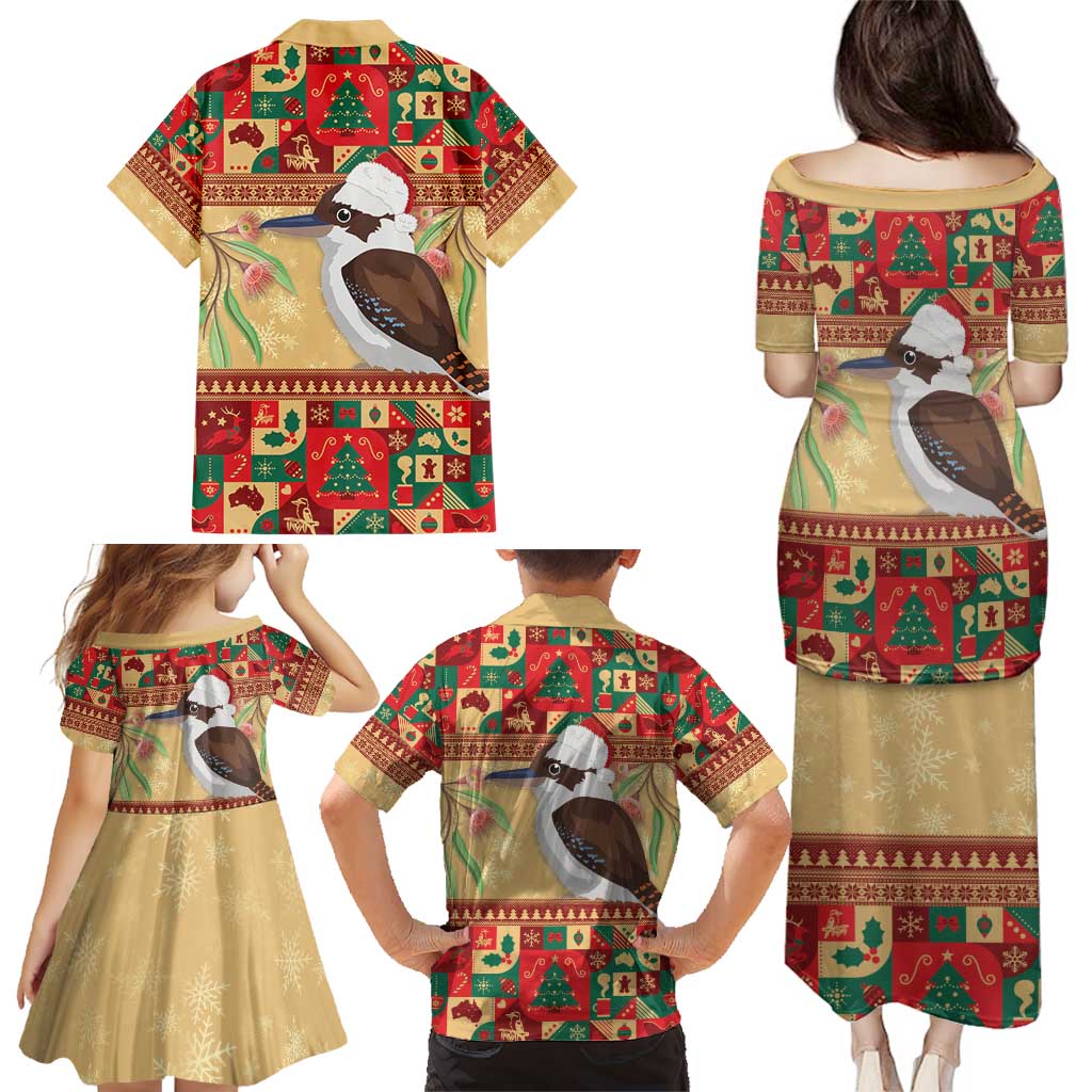 Australia Christmas Family Matching Puletasi and Hawaiian Shirt Kookaburra Santa With Gumtree