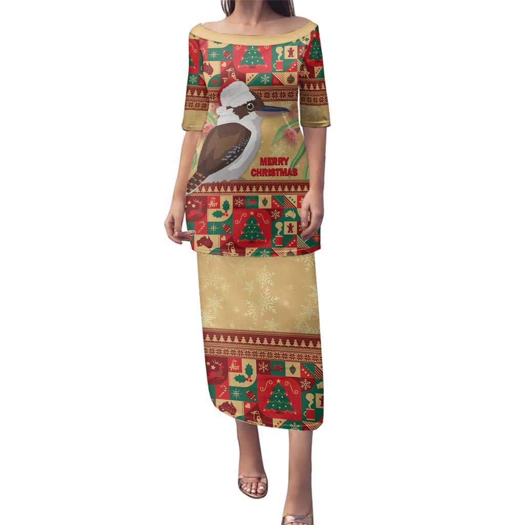 Australia Christmas Family Matching Puletasi and Hawaiian Shirt Kookaburra Santa With Gumtree