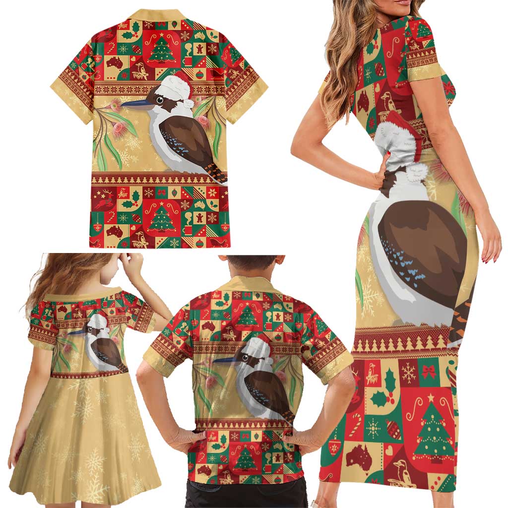 Australia Christmas Family Matching Short Sleeve Bodycon Dress and Hawaiian Shirt Kookaburra Santa With Gumtree