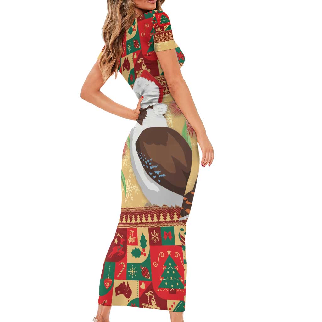 Australia Christmas Family Matching Short Sleeve Bodycon Dress and Hawaiian Shirt Kookaburra Santa With Gumtree