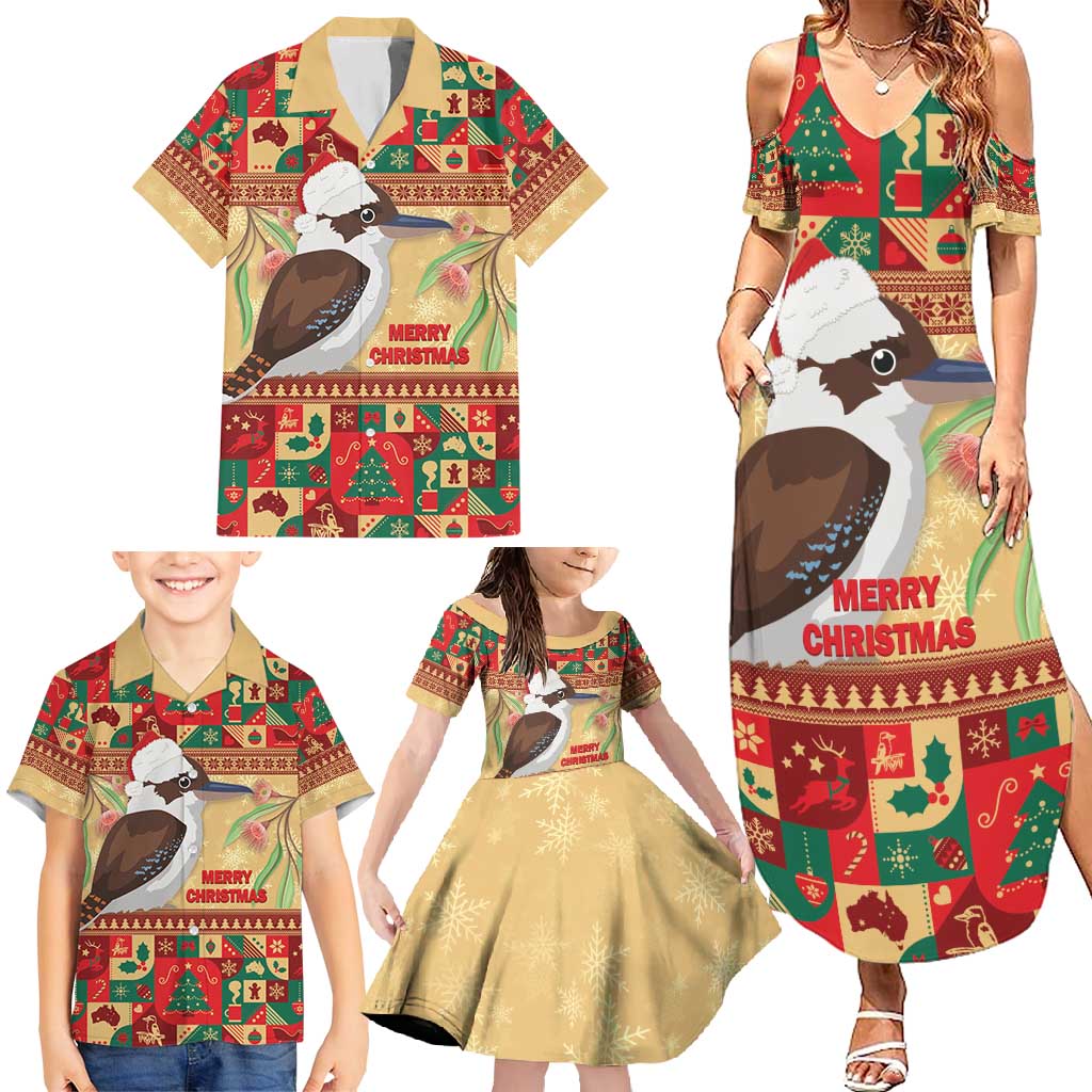 Australia Christmas Family Matching Summer Maxi Dress and Hawaiian Shirt Kookaburra Santa With Gumtree