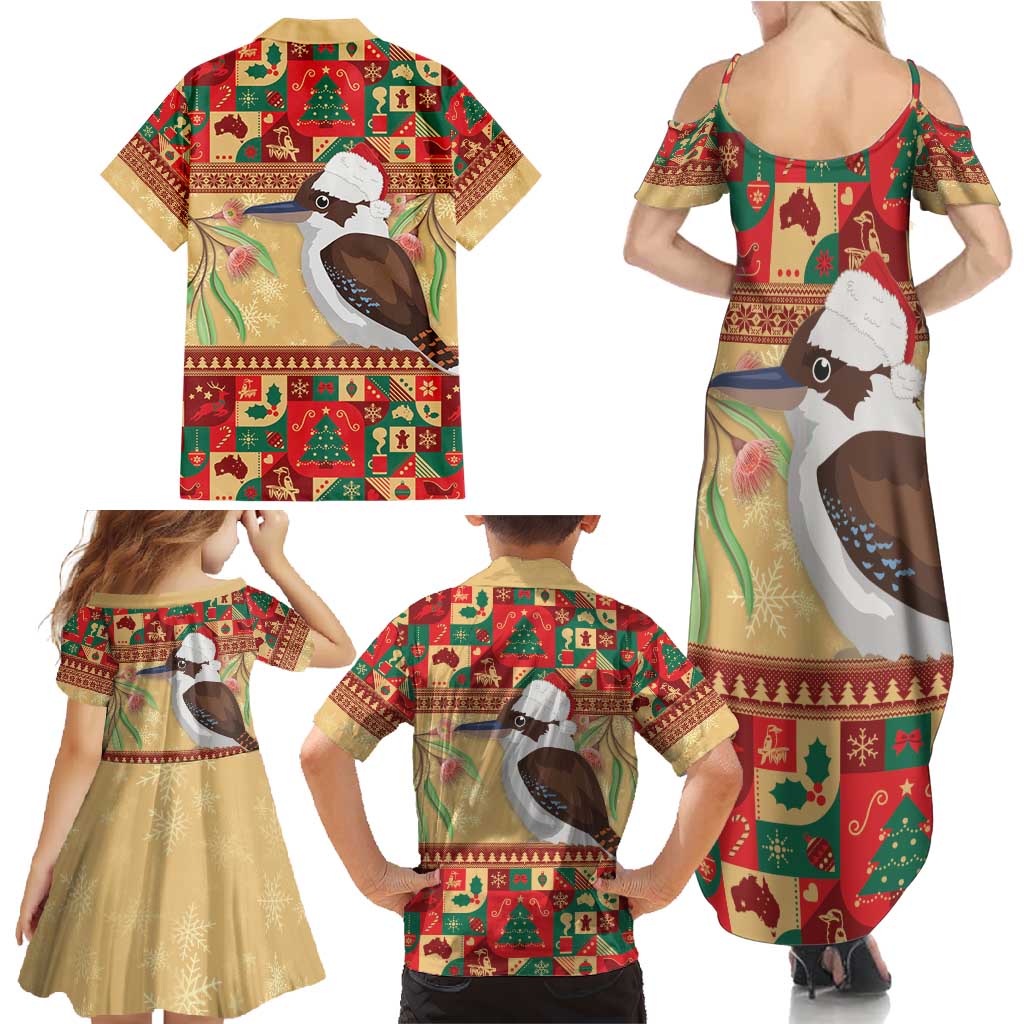 Australia Christmas Family Matching Summer Maxi Dress and Hawaiian Shirt Kookaburra Santa With Gumtree