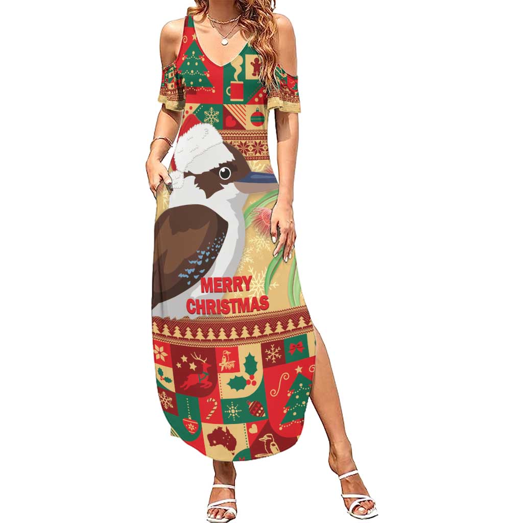 Australia Christmas Family Matching Summer Maxi Dress and Hawaiian Shirt Kookaburra Santa With Gumtree