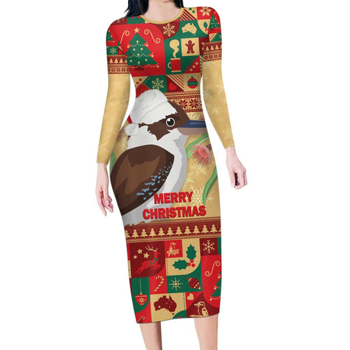 Australia Christmas Long Sleeve Bodycon Dress Kookaburra Santa With Gumtree