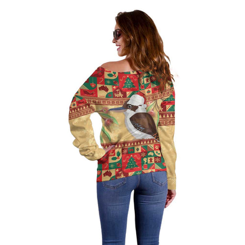 Australia Christmas Off Shoulder Sweater Kookaburra Santa With Gumtree